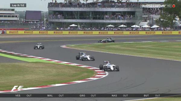 2015 F1 Britanya Yarış Sainz Mucadele: Hamilton, Bottas, Massa ve Rosberg