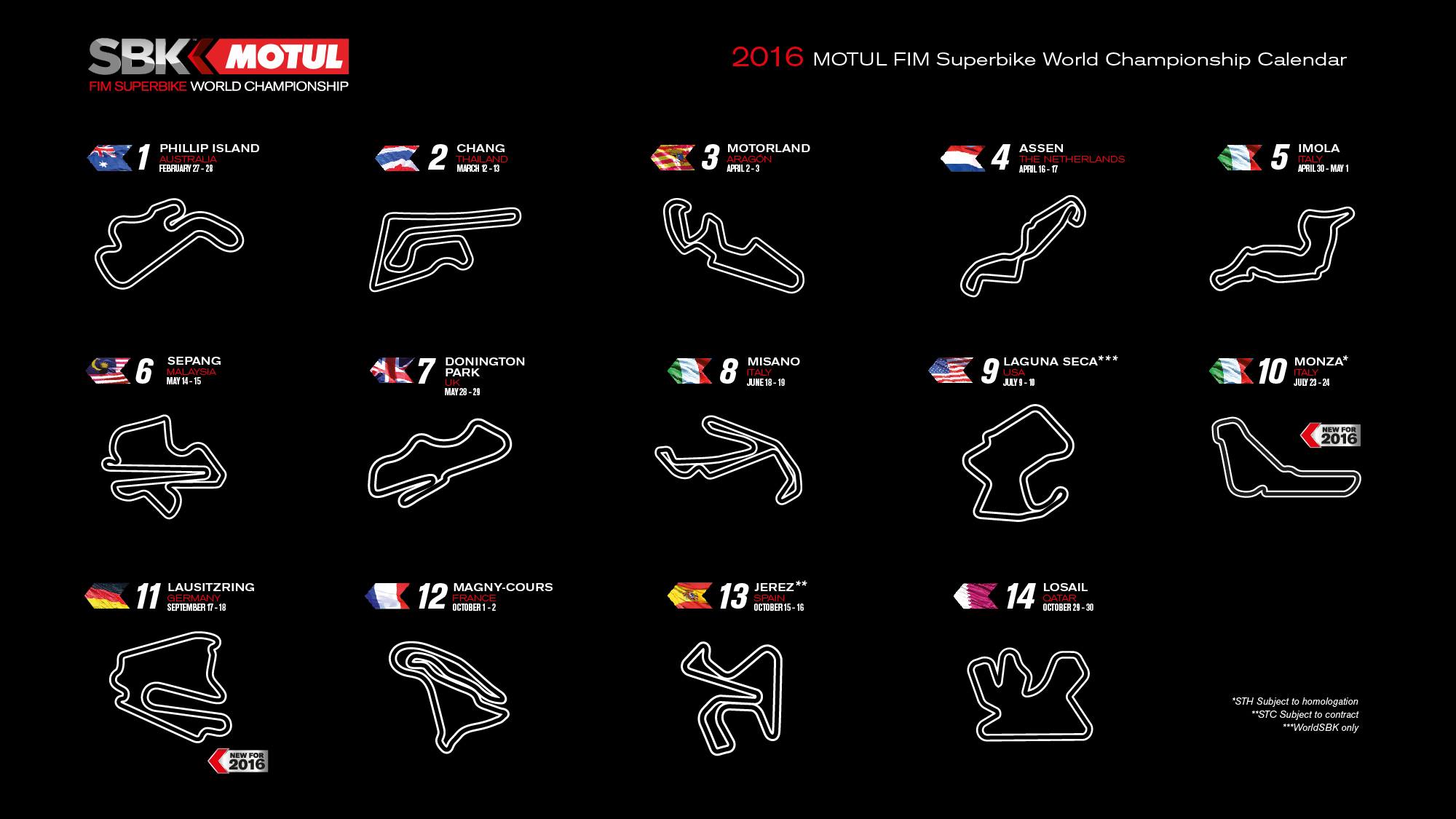 FIM Superbike Şampiyonası'nın 2016 taslak takvim