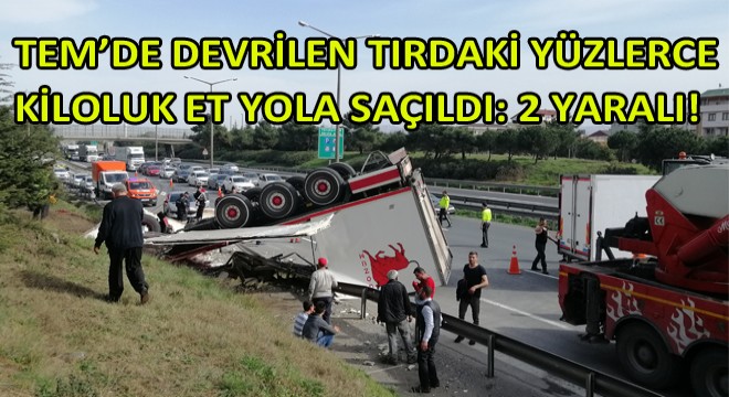 TEM’de Devrilen Tırdaki Yüzlerce Kiloluk Et Yola Saçıldı!