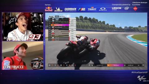 Marquez slows for Petrucci battle, Ducati rider down