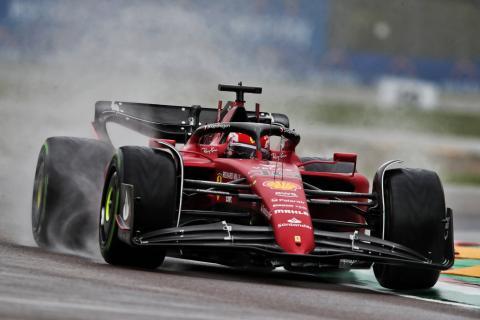 Leclerc heads Ferrari 1-2 in wet Imola practice, Hamilton 18th