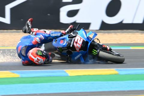 ‘Thankfully the guys avoided me’ – Rins falls after 200km/h gravel trap ride