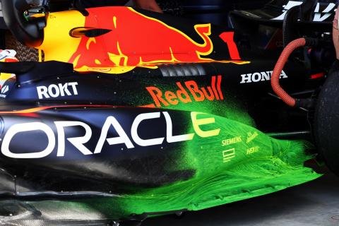 What is the fluorescent paint on F1 cars at Bahrain testing?
