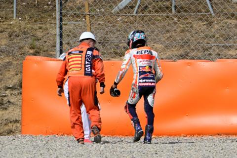Concern as Marc Marquez checks previously-injured thumb after 17th crash