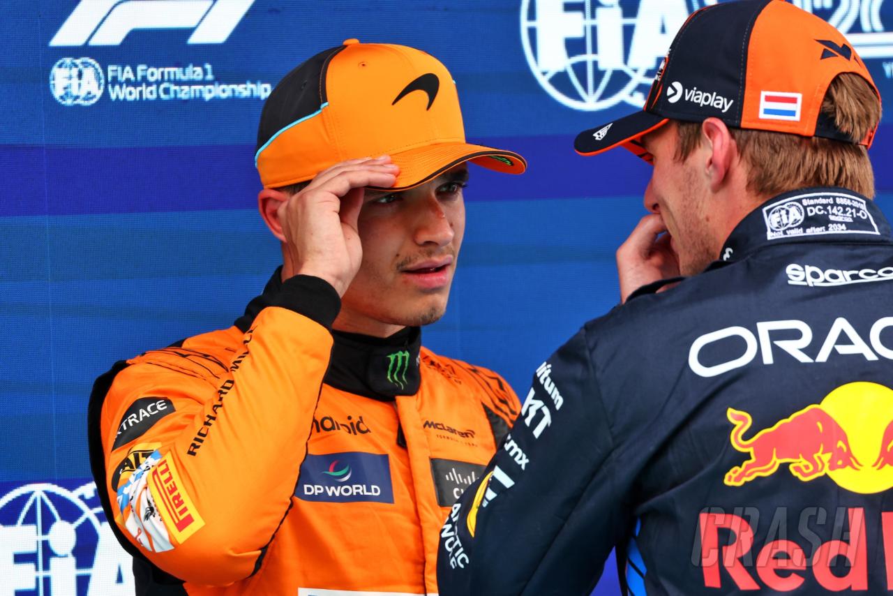Max Verstappen questions lenient Charles Leclerc penalty in parc ferme Lando Norris chat