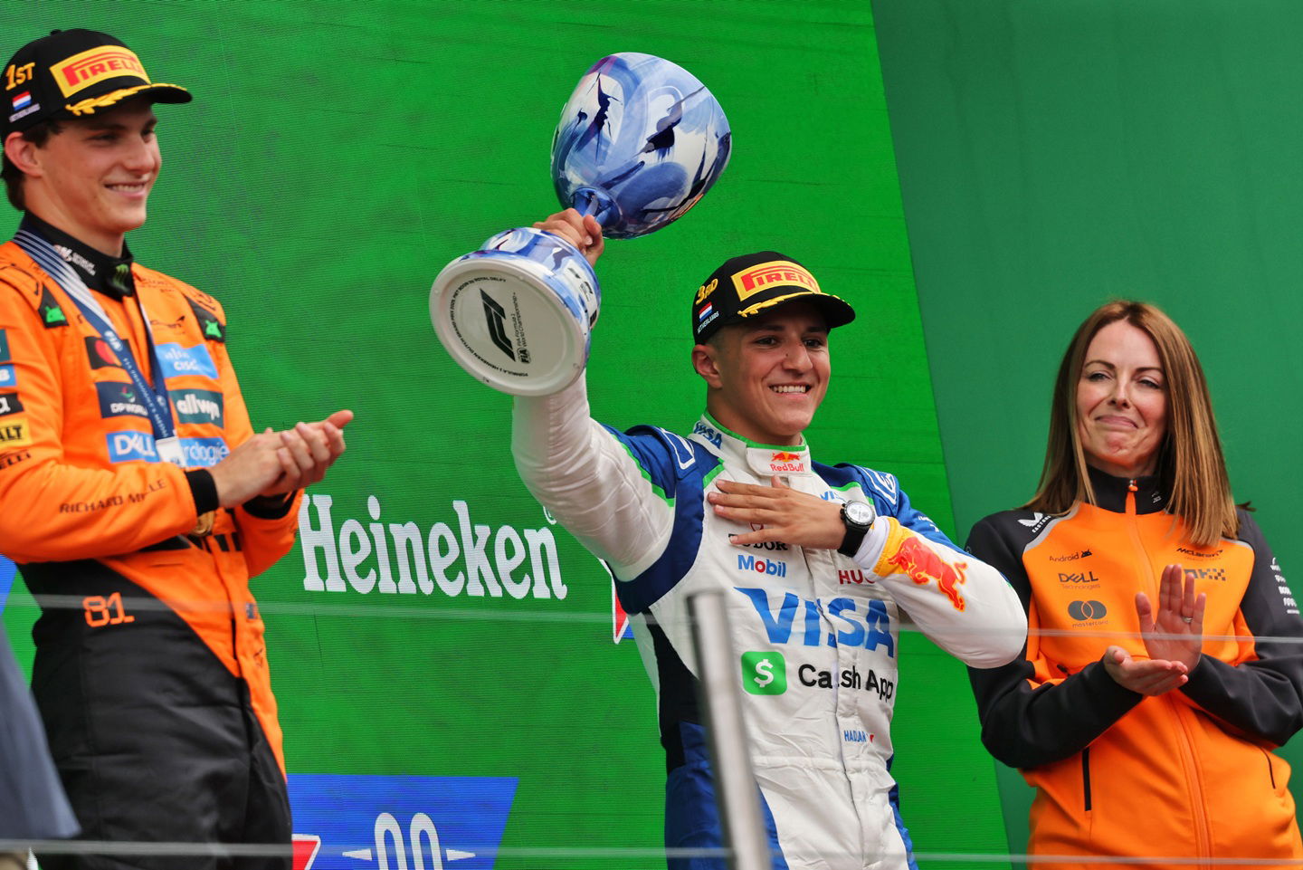 Isack Hadjar breaks his first F1 trophy in Dutch GP celebrations