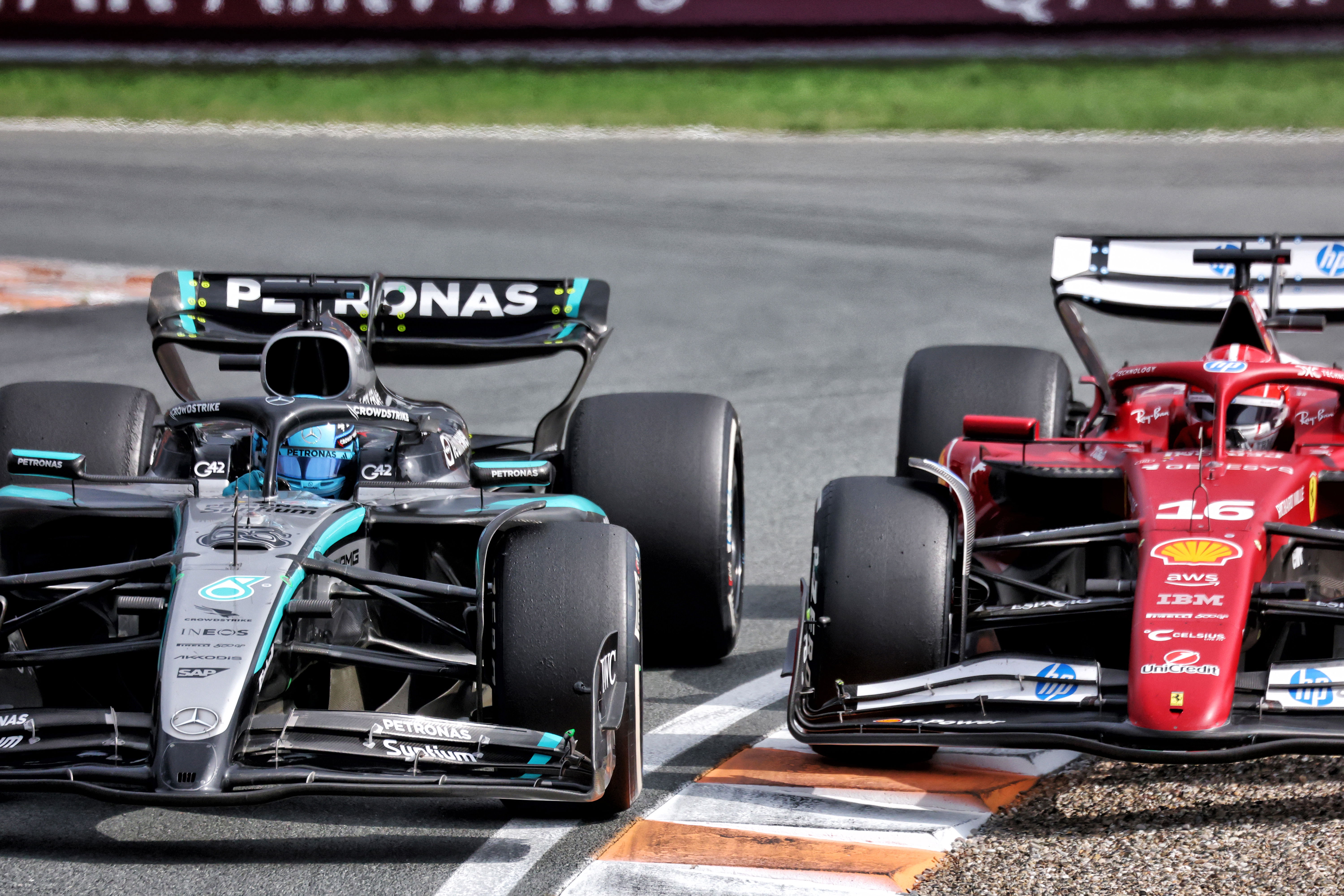 George Russell claims photos ‘clearly show’ Charles Leclerc passed him off-track