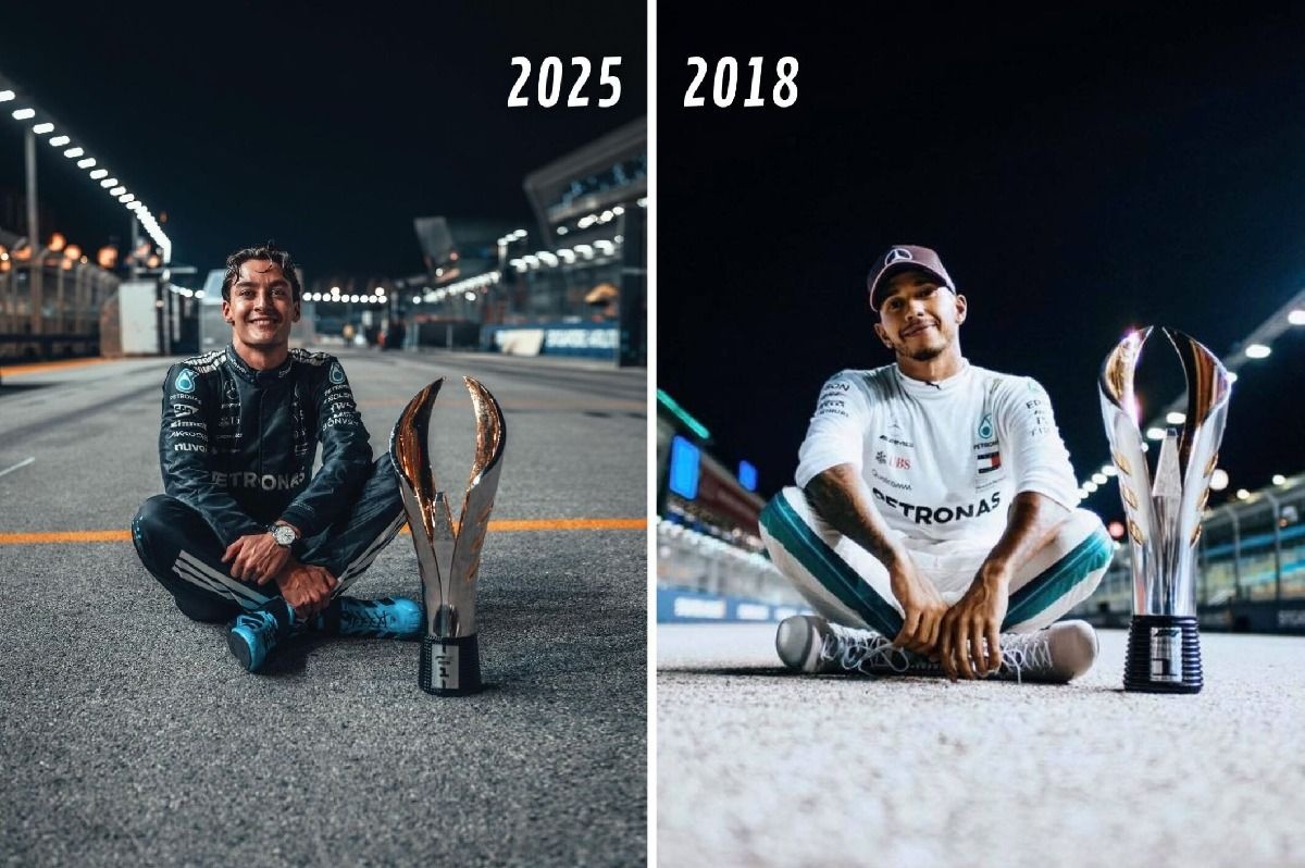 Russell, Singapur Yarış zaferinin ardından Hamilton’ın ikonik pozunu verdi