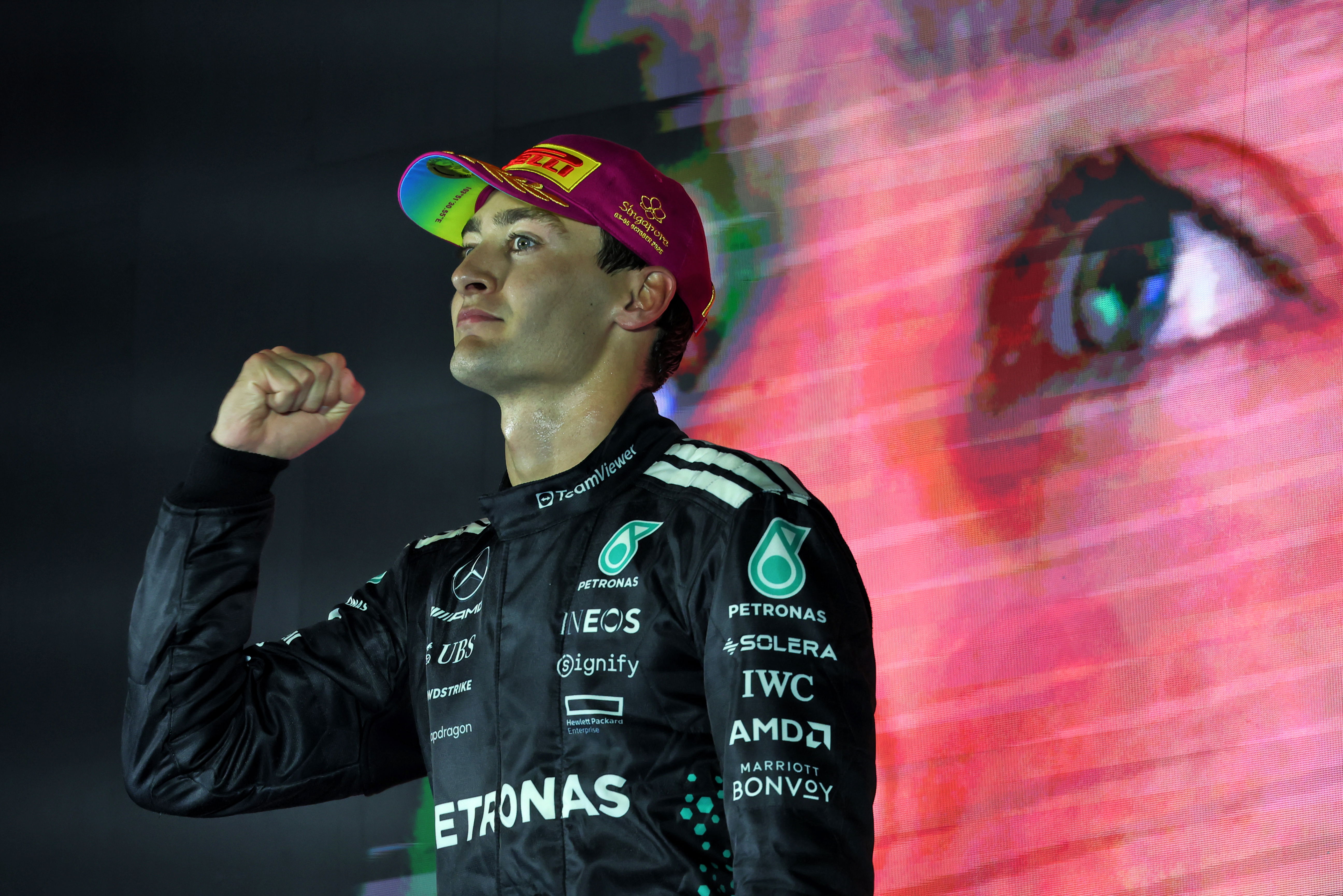 George Russell celebrates Singapore GP F1 win with Lewis Hamilton tribute