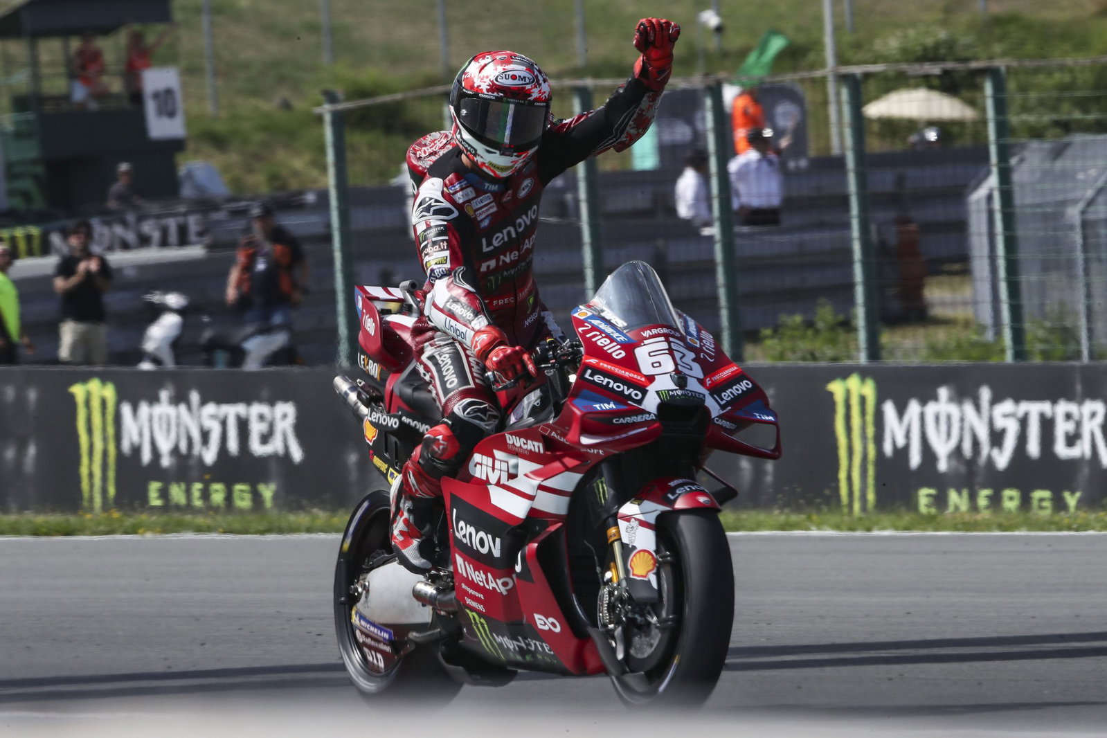 Pecco Bagnaia wins tense Brno MotoGP sprint, Marco Bezzecchi crashes