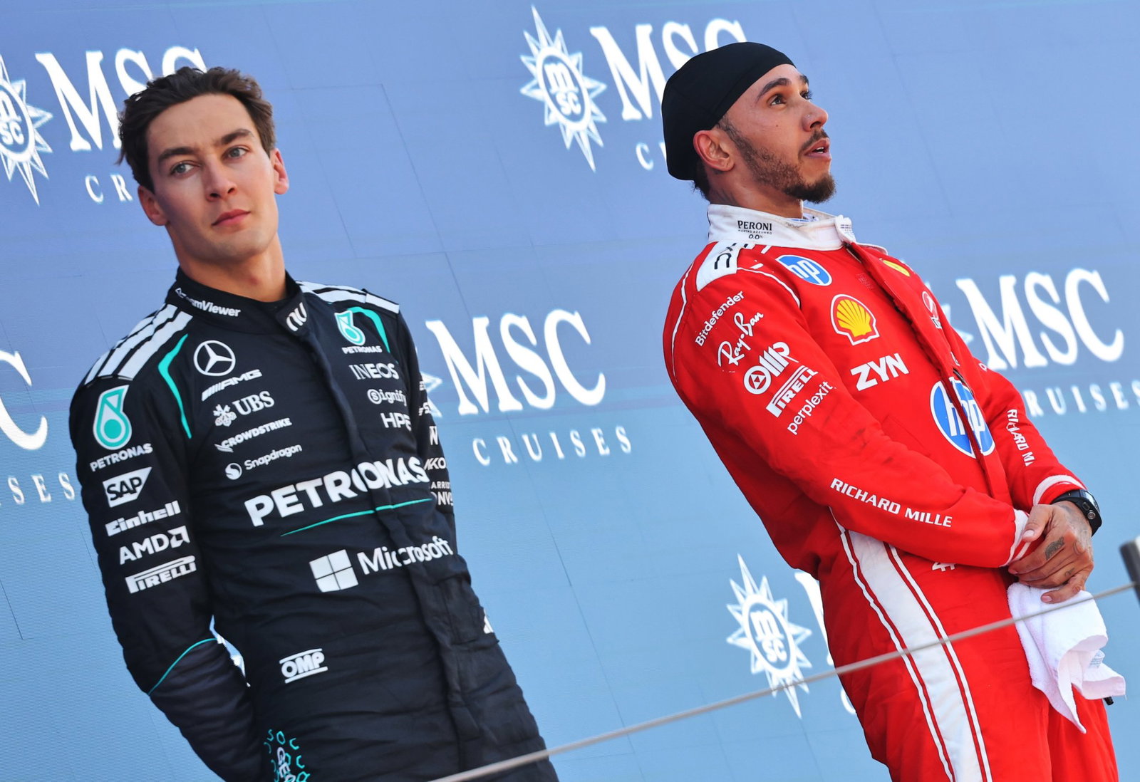 George Russell makes “huge threat” admission about Lewis Hamilton and Ferrari in F1 2026 title race